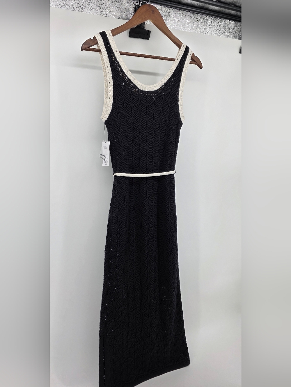 Nine West Black & Cream Crochet Knit Maxi Dress Coastal Chic Boho – Size XS - Picture 14 of 17